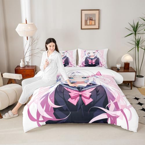 Image of Erosebridal Kawaii Japanese Girl Comforter Set Cartoon Anime Gifts Bedding for Kids Boys Girls 3D Japanese Style Bedding Comforters & Sets Sailor Suit Uniform Girl Design Duvet Set Queen Size