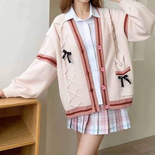 Image of Chevara Women's Cute Sweet Cardigan Sweater Kawaii School Uniform Button Long Sleeve V-Neck Knitted Outerwear