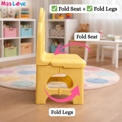 Image of Plastic Foldable Chair for Kids | School Study Chair for Indoor or Outdoor Use for Toddler Kids | Strong & Stable, Safe Rounded Edges | Capacity Up to 40 Kg (Rabbit Yellow)