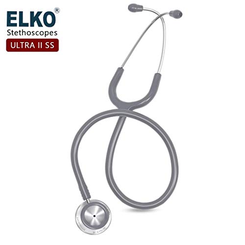 Image of ELKO EL-140 ULTRA II SS Stainless Steel Acoustic Stethoscope | For Doctors, Medical Students & Healthcare Professionals | Dual Head Chestpiece | 5.5mm Brass Pipe Frame | U-Shaped PVC Tubing (Grey)