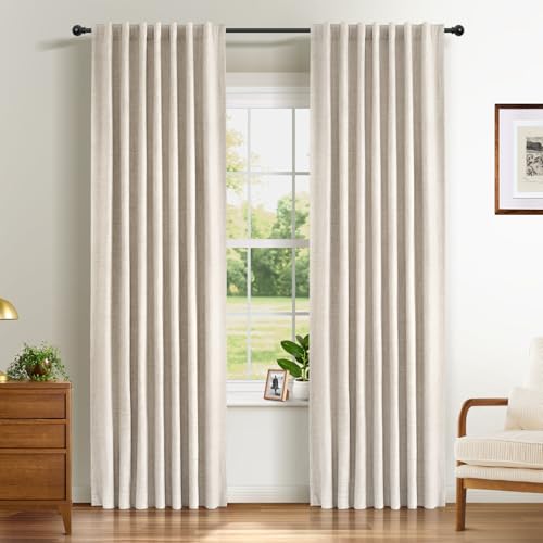 INOVADAY 100% Blackout Curtains 84 Inch Drop 2 Panels Thermal Insulated Curtain, Back Tab Rod Pocket Curtains with Coating Back Layer for Bedroom Living Room,50" W x 84" L,Cream
