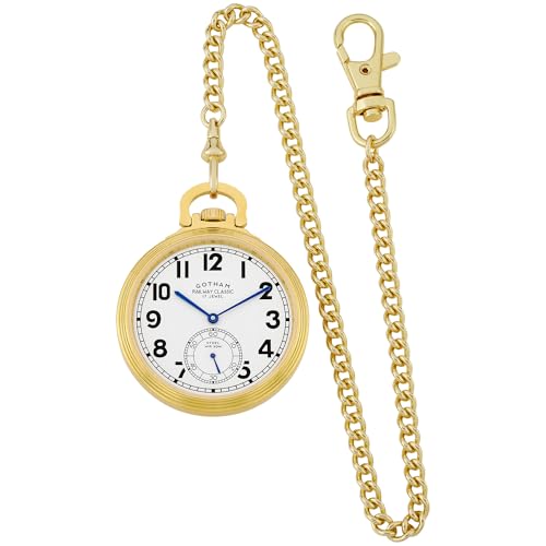 Image of Gotham Men's Gold Plated Stainless Steel Mechanical Hand Wind Railway Classic Nostalgia Series Pocket Watch # GWC14114G