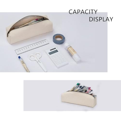 Image of Canvas Pencil Case Stationery Bag Pencil Case Storage Cosmetic Bag (Beige, S)
