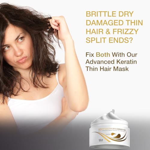 Vitamins Hair Cosmetics KERATIN_THIN_MASK Vitamins Keratin Hair Mask Deep Conditioner - Biotin Collagen Protein & Castor Oil Repair For Dry Damaged Or Color Treated Hair - Conditioning Treatment thumb #4