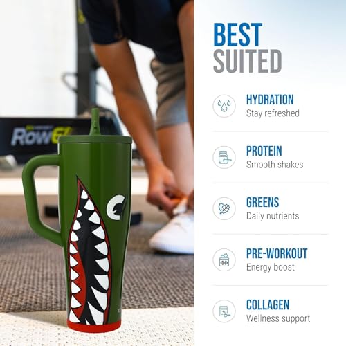 Image of Ice Shaker 40 oz Tumbler with Handle and Straw | 40oz Bomber Green | Cold for 30+ Hours | 2-in-1 Tumbler Shaker Bottle | Odor-Free 40 ounce Bottle for Water, Protein Shakes, Smoothies, Cocktails