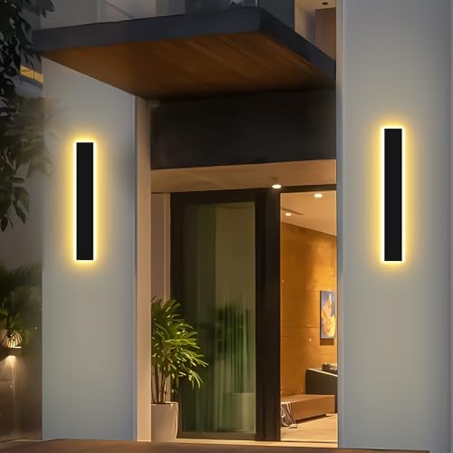 pedforn Long Outdoor Wall Lights Mains Powered, 30cm Black Outdoor Porch Lights, IP65 Waterproof Outside Wall Light, 3000K-6000K Dimmable LED Front Door Light for Garden Villa Terraces Garage Indoor