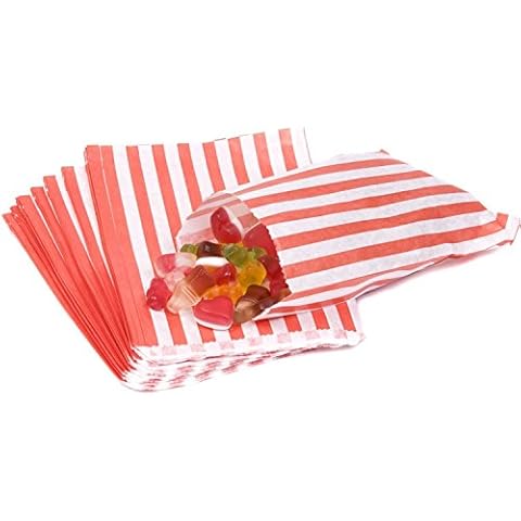 The Paper Bag Company Candy Stripe Paper Bags, 5 x 7 Inches - Red, Pack of 100 Cover