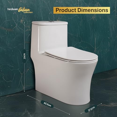 Image of Hindware Italian Collection Aster R One-piece EWC for Bathroom | S-220 Trap | Made of Ceramic | 10-year Warranty | Tornado Flushing | Duroplast Seat Cover | Soft Close