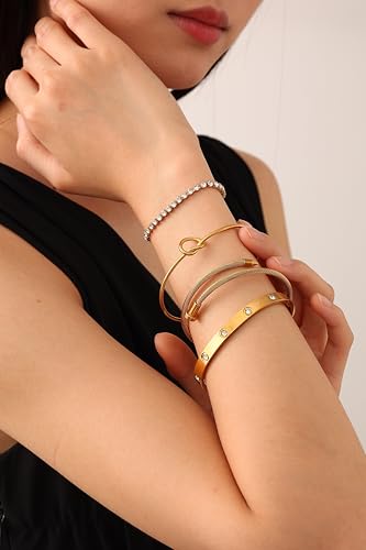 18K Nail Love Bangle Bracelet Set- Stackable Bangles with Friendship & Love Theme- Stackable CZ Love Bracelet, Adjustable Wide Cuff, Elegant Gift for Mother's Day, Birthday, Anniversary4