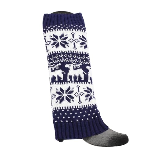 Image of Women Fall Winter Knit Leg Warmers Christmas Snowflake Elk Print Fleece Lined Boot Cuffs Holiday Socks