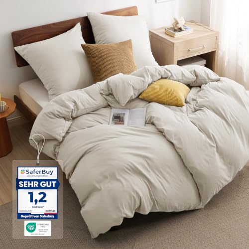BEDSURE Bettwäsche 135x200 4teilig Mikrofaser - Natur, 80x80 Kissen – Ansicht 1