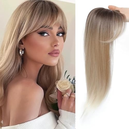 RUNRAYAY Hair Topper 360 3D Hair Toppers for Women with Thinning Hair 18 Inch Long Pieces for Women Clip in Middle Part Bangs Brown R6/27/613#