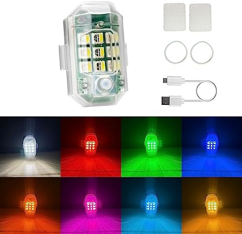 7 Colors Anti-Collision Strobe Lights, IP68 Waterproof Led Drone Motorcycle Strobe Light, High Brightness Rechargeable Flashing Lights for Vehicles, Bike, Night Riding Collision Warning Signal Light