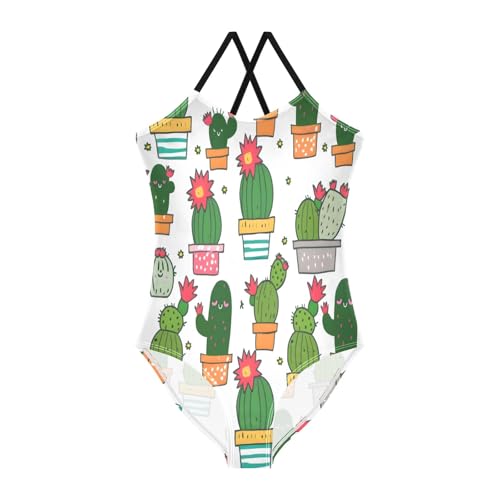 Seamless Cute Cactus Girls One-Piece Swimsuit Beach Bathing Suit