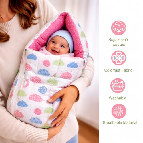 Image of Infantbond Baby Mattress with net | Baby Carry Bag | 4 Pcs Bedding Set | Peach Sprial (0-6 Months)(Full Set)