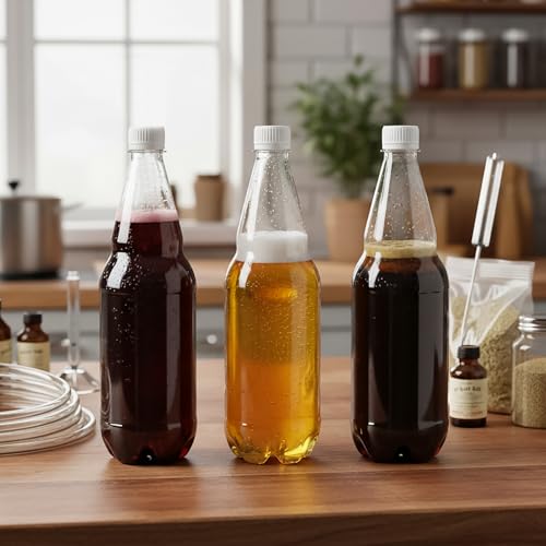 Image of Hiceeden 10 Pcs 33 oz Plastic Soda Bottles with Caps, 1L Disposable Long Neck Wine Bottles with Lid, Reusable Empty Plastic Bottle for Beverage, Liquor, Beer, Milk, Juices, Smoothies