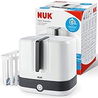 NUK Vario Express Flaschensterilisator | sterilisiert bis zu 6 Babyflaschen plus Zubehör in 6 Minuten auf Wasserdampfbasis | automatische Abschaltung | herausnehmbarer Korb & versetzbare Stäbe