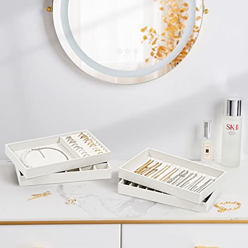 Image of ProCase Stackable Jewelry Organizer Trays for Drawers, Jewelry Drawer Inserts Container Display Case Storage for Earring Necklace Rings Bracelet with Removable Dividers -Warmwhite, 4 Layers