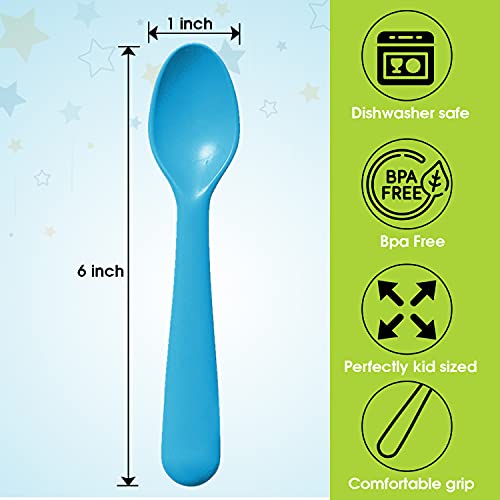 Plaskidy Plastic Toddler Spoons - Set Of 16 Kids Spoons Bpa Free/Dishwasher Safe Toddler Utensils Set Brightly Colored Kid Spoons Flatware Set Great For Kids And Toddlers Spoon #TOP1