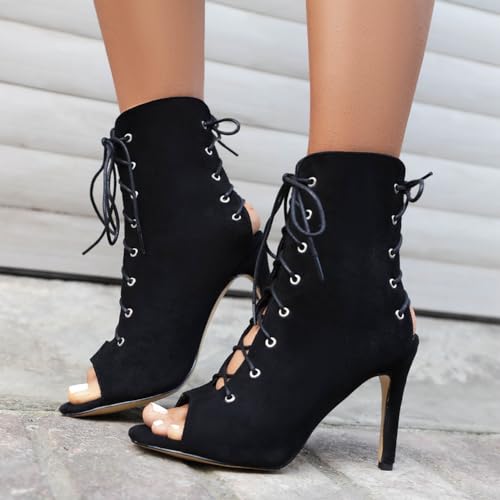 YKXLM Peep Toe Booties Latin Dance High Heel for Women Salsa Professional Practice Dance Shoes3