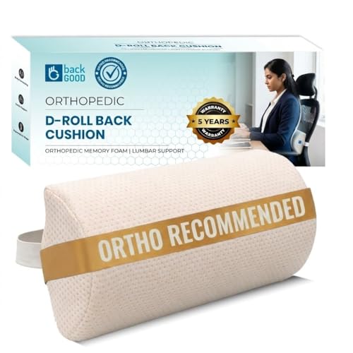 Image of D-Shaped Lumbar Support Roll | 5-Yr-Warranty| Premium Memory Foam | Medical Grade Back Cushion for Lower Back Pain, Sciatica & Spinal Alignment | Office Chair & Car Seat Lumbar Roll(White)