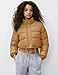 Flygo Women Cropped Puffer Jacket Winter Long Sleeve Quilted Puffy Bubble Padded Short Coats with Drawstring(Khaki-S)