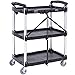 VEVOR Foldable Utility Service Cart, 165LBS 3 Shelf Heavy Duty Plastic Rolling Cart with 360° Swivel Wheels (2 with Brakes), Ergonomic Handle, Portable Garage Tool Cart for Warehouse Office Home