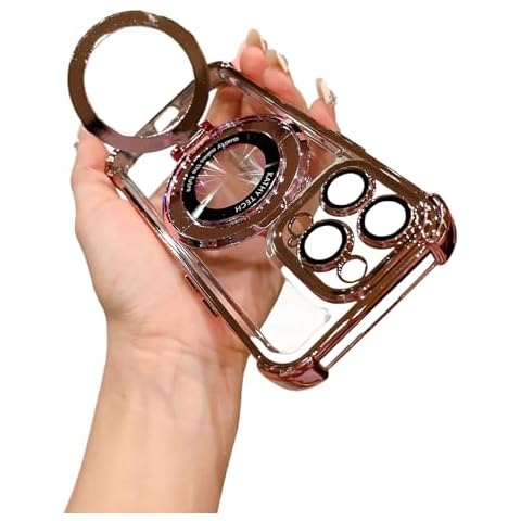Slrioks Clear Magnetic Anti Drop Airbag iPhone Case with Invisible Ring Holder Compatible iPhone 15 Pro Max Four Corners Shockproof(Pink) Cover
