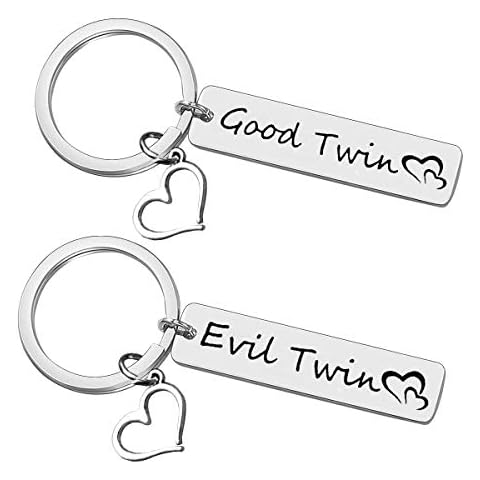 Huwujiu Twins Gifts Twins Keyring Twins Girls Gift Twins Boys Gift Good Twin Evil Twin Matching Keyring Set Twins Gift for Twins Sister Twins Brother Cover