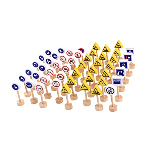 Garneck 50pcs Wooden Traffic Sign Toys for Kids Toy Stop Sign Set Traffic Light Road Playset Simulation