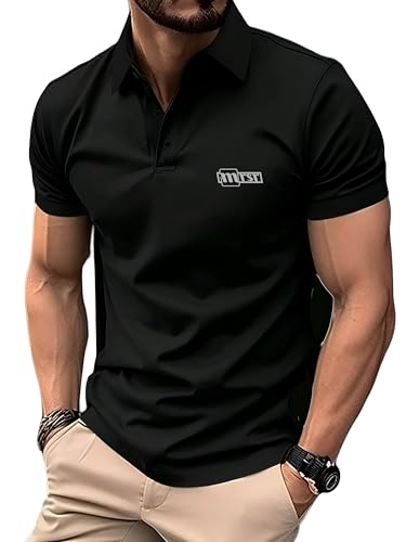 mrsr SPORTS MRSR Men's Nylon Rich Polo T Shirt Black - Image 2