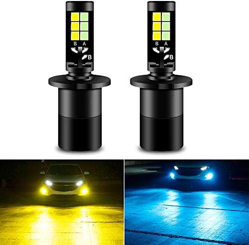 CIIHON H1 LED Fog Light Bulb 3030SMD 35W Not Headlight 1900LM Dual Color 8000K Ice Blue 3000K Yellow DRL Lights Bulbs Replacement Pack of 2