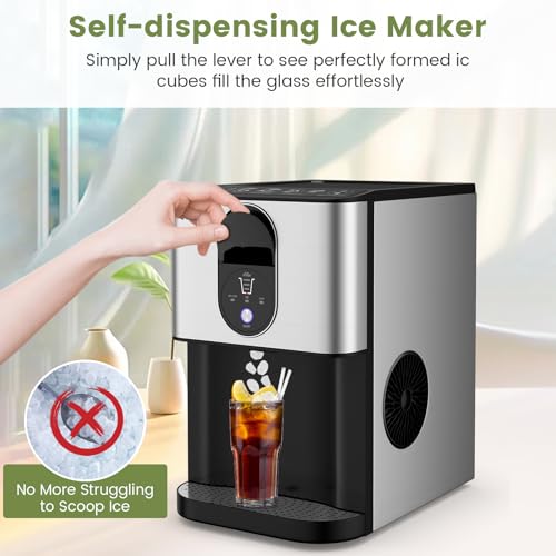COSTWAY Self Dispensing Nugget Ice Maker Countertop, 56 Lbs/24H Soft Chewable Ice, Pebble Ice Maker with Self-Cleaning, One-Button Operation, Portable Stainless Steel Ice Maker for Home Office Party