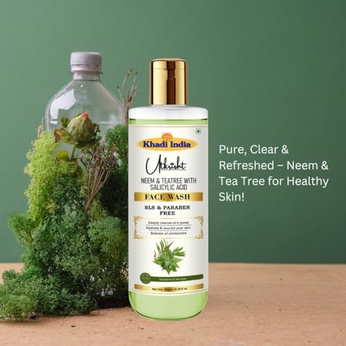 Image of Khadi Neem & Tea Tree Face Wash 200ml | Herbal & Natural | With Salicylic Acid | For Acne & Pimples | Brightens & Evens Skin Tone | SLS & Paraben Free | For All Skin Types | Men & Women