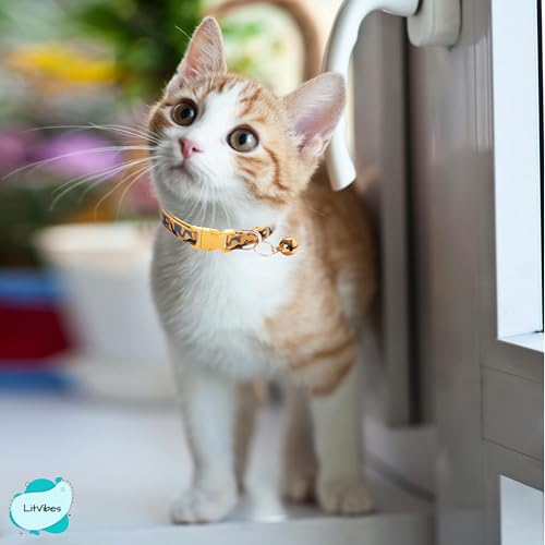 Image of Litvibes Cat Collar with Bell,Kitten and Small Dogs Soft Adjustable Collar,Safe,Breakaway for Cats and Puppies - Light Brown (CAMO Design), 14 x 2 cm