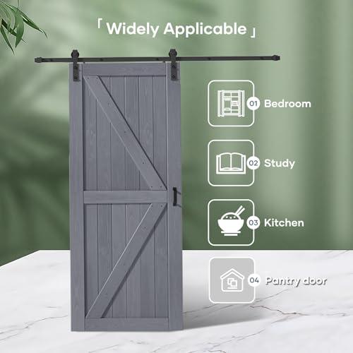Image of FREDBECK 36in x 96in Gray Wood Barn Door with Hardware,K-Frame,Grey