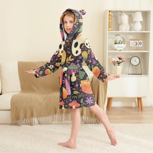 Kids Bath Robe Girls Colorful Pumpkin Halloween Hooded Robes3