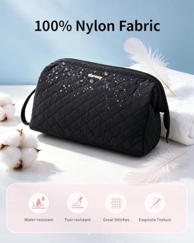 Image of Narwey Quilted Makeup Bag Travel Toiletry Bag, Nylon Cosmetic Bag for Women