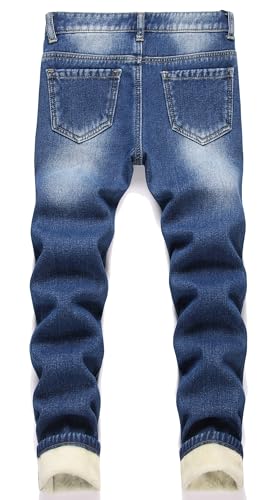 Boy's Fleece Lined Jeans Winter Skinny Fit Thicken Thermal Warm Comfy Denim Pants2