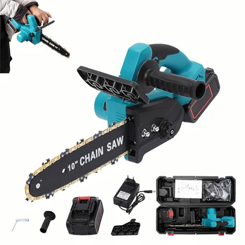 Garbenat Motosierra eléctrica de 10 pulgadas, con batería, 1500 W, profesional, con motor sin escobillas, para podar y cortar madera (1 batería de 3000 mAh)