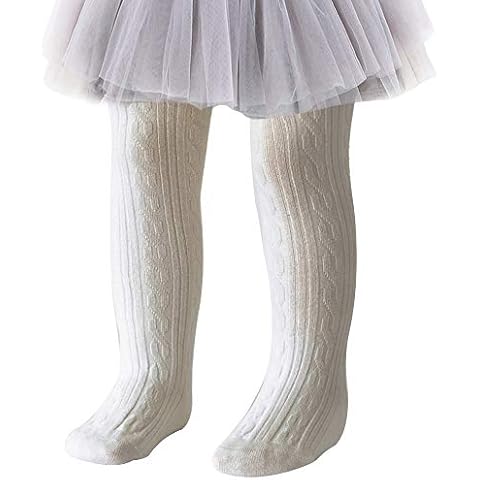 techcity Baby Toddler Girls Tights Seamless Cable Knit Cotton Leggings Pants Stockings for Infant Baby Girl (White, 12-24 Months) Cover