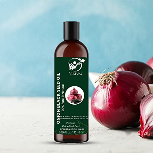 Image of VIRTUAL Pure Essential Oil For Stronger Hair, Body Skin Care, Moisturizing Dry Skin, Eyelash and Nails Cold Pressed Oil With No Mineral & Silicones (180 ML Pack of 2, Onion Black Seed Oil)