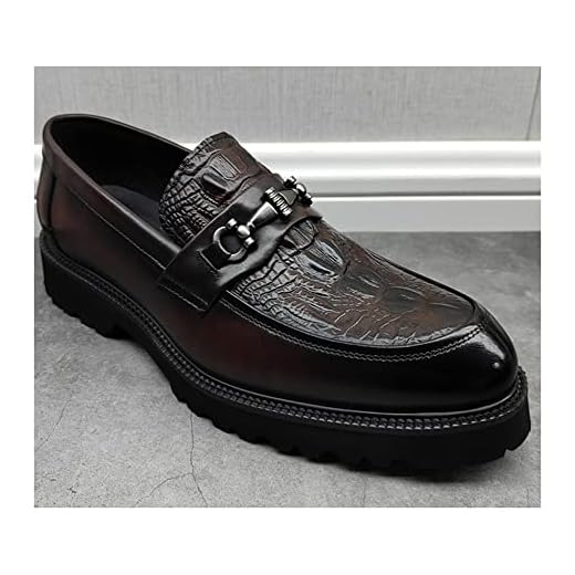 Mens Pekade Toe Läder Skor Slip-In Leather Skor Högkvalitativ Top Layer Cowhide Fashion Embossed Platform Shoes brown-40