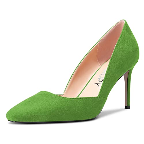 MAGIOPY Femmes Aiguille Fermé Carré Bout Haut High Talon Heel Escarpins Slip-on Mariage Bureau Dress 8.5 CM Heels Chaussures Vert Suède A 39 EU Cover