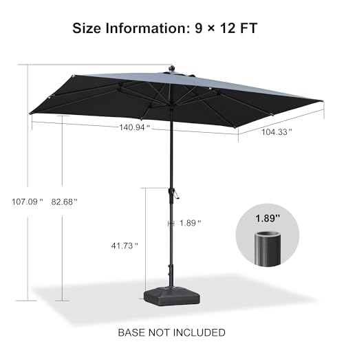 Image of PURPLE LEAF Outdoor Market Umbrella 12' x 9' Rectangle Light Gray 8 Ribs