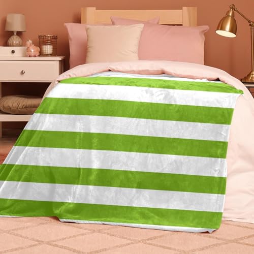 Couverture polaire rayure verte et blanche 150x100cm microfibre chaude - 8