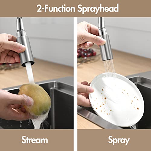 Ouen Brushed Nickel Bar Faucet With Pull Down Sprayer For Single Sink,Bar Brass Faucet One Hole For Rv Campers Sink Small Faucet With Cupc Supply Hose #TOP2