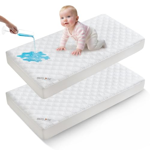 Image of BEDLORE Waterproof Mattress Protector Crib, 2 Pack Soft Mattress Pad, Noiseless Machine Washable Mattress Cover, Ultimate Protection for Your Baby's Crib Toddler Bed (52''x28'')