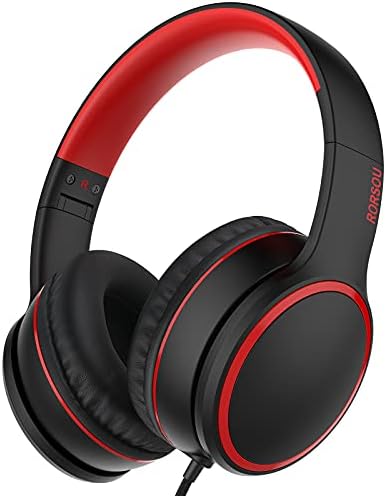 R10 On-Ear Headphones with Microphone, Lightweight Folding Stereo Bass Headphones with 1.5M No-Tangle Cord, Portable Wired Headphones for Smartphone Tablet Computer MP3 / 4 (Black)