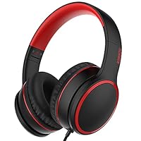 RORSOU R10 Cuffie auricolari con microfono, leggere, pieghevoli, stereo, bassi, con cavo anti-groviglio da 1,5 m, cuffie cablate portatili per smartphone, tablet, computer, MP3/4 (nero)